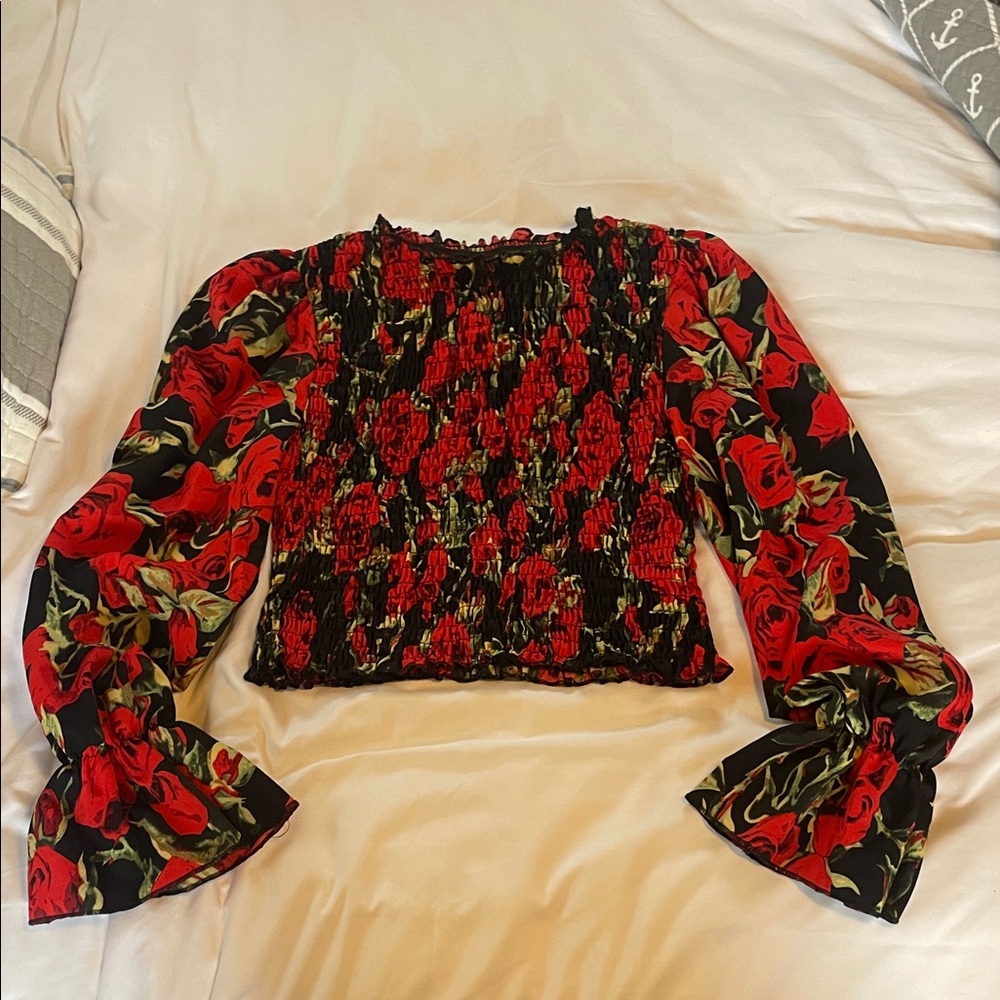 SHEIN Red and Black Floral Blouse
